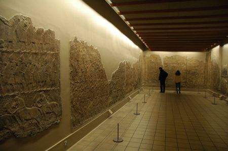 Lachish Siege Reliefs Room. The Lachish relief is a set of Assyrian stone panels narrating the story of the Assyrian victory over Judea during the siege of Lachish in 701 BCE. Carved between 700-681 BCE, as a decoration of the South-West Palace of Sennacherib in Nineveh, the relief is today exhibited at the British museum in London.[1] The palace room, where the relief was discovered in 1847, was fully covered with the "Lachish relief" and was 12 meters wide and 5,10 meters long.